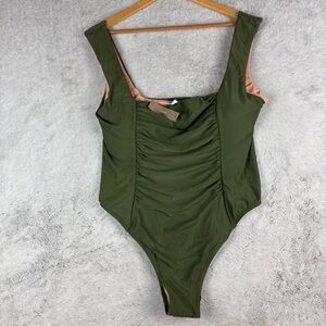 NEW J. Crew Women’s Swimsuit Ruched Square Neck Olive Green Onepiece Swimsuit 20